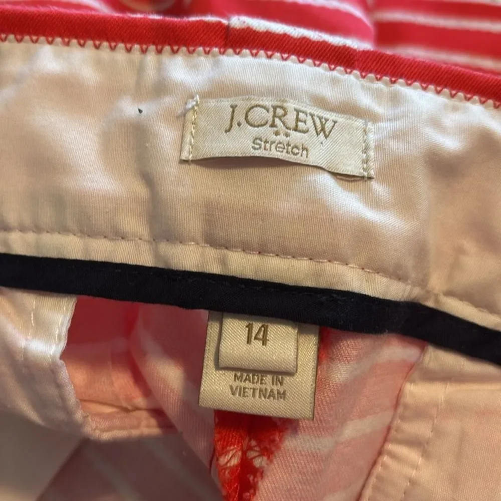 J.Crew Womens Stretch Chino Shorts Sz 14 Red White Rope Stripe Nautical Coastal